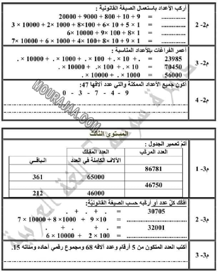 تقييم الرياضيات الثلاثي الاول سنة رابعة 2022 صفحة 2
