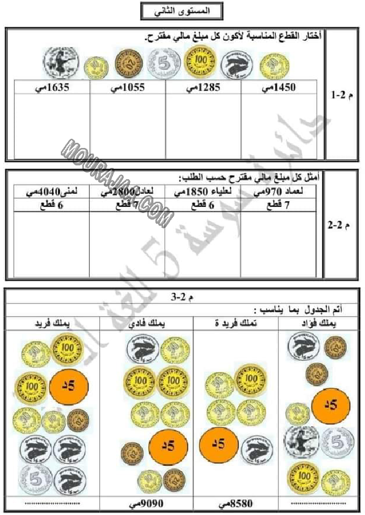 تقييم الرياضيات الثلاثي الاول الوحدة صفر سنة رابعة-5 صفحة 2