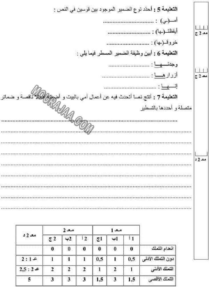 امتحانات قواعد اللغة الثلاثي الاول سنة السادسة6 صفحة 4
