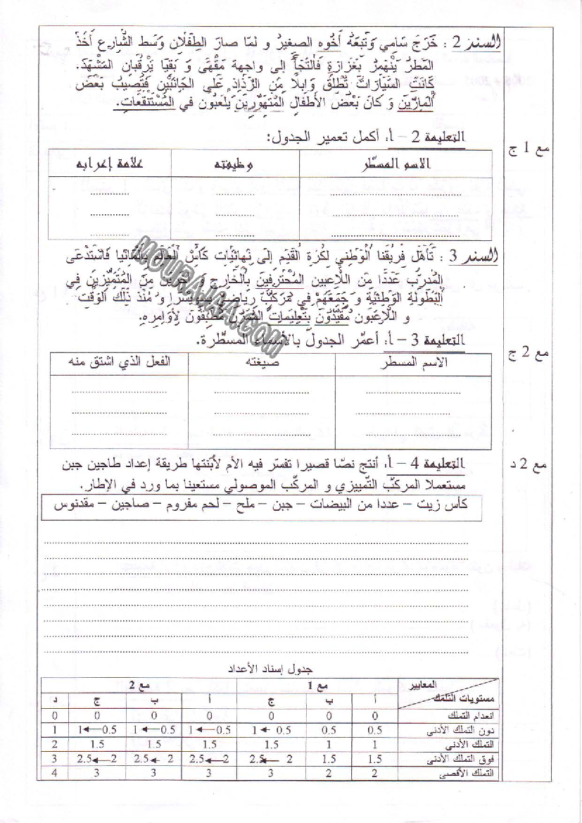 امتحان قواعد اللغة سنة سادسة الثلاثي الثالث  صفحة 2