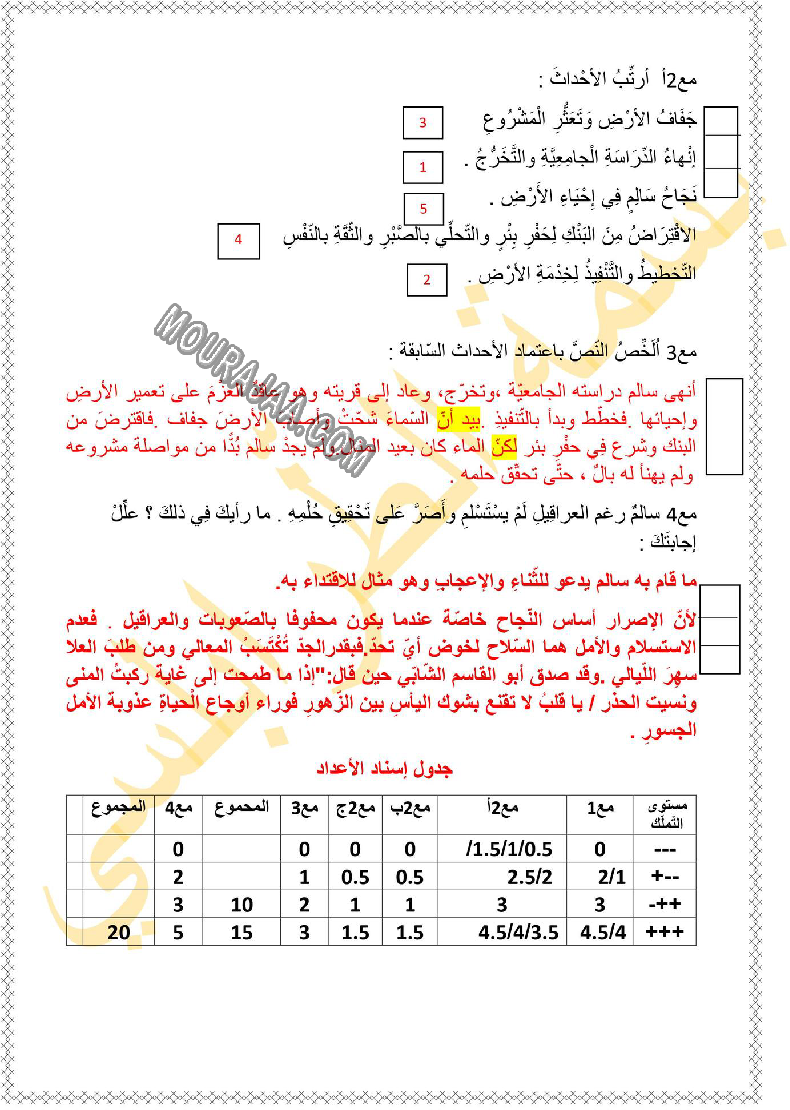 امتحان قراءة سنة السادسة ثلاثي الاول مع الاصلاح 2022 صفحة 6