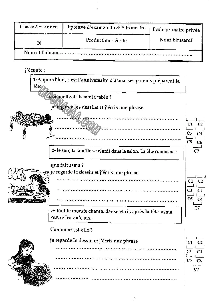 epreuve production ecrite 3eme annee 3eme tr 202