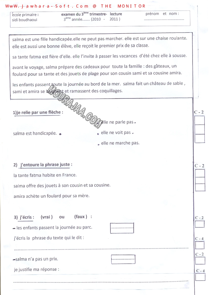 epreuve francais 3eme annee 3eme tr 450