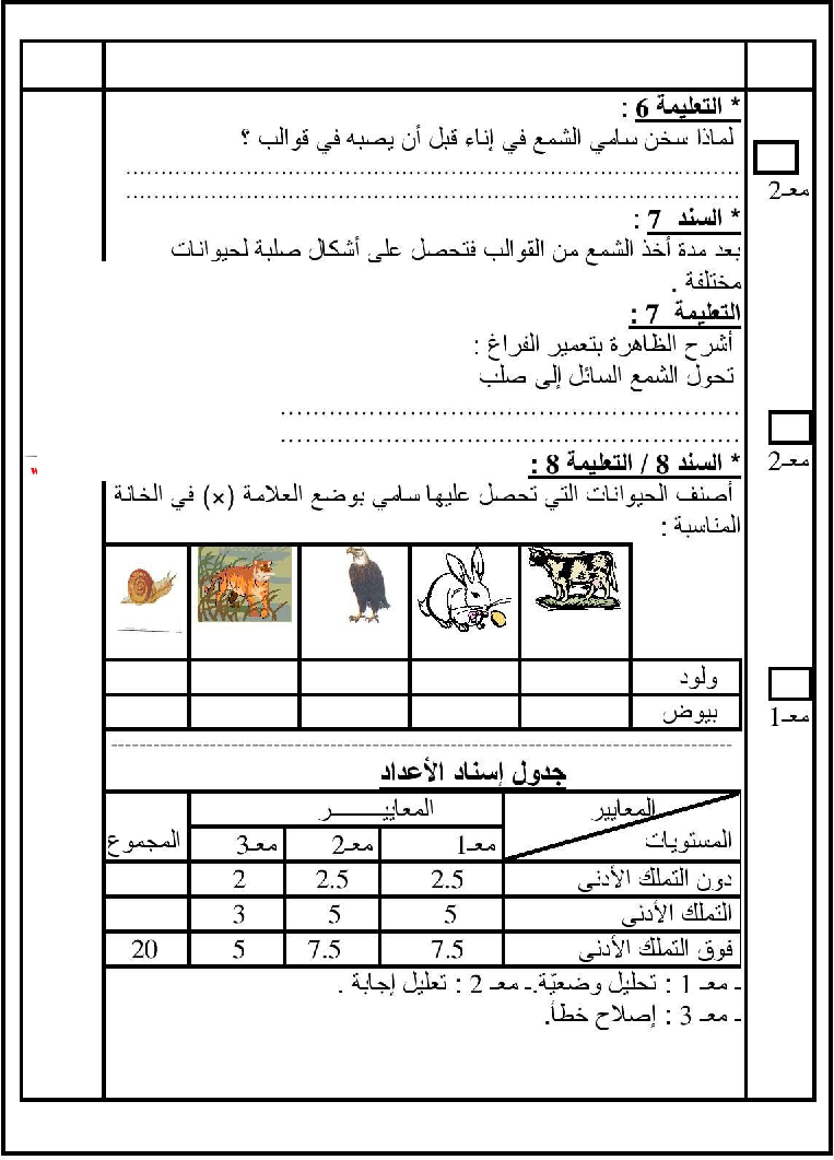 امتحان في الايقاظ العلمي سنة الثالثة الثلاثي الثاني11 صفحة 3