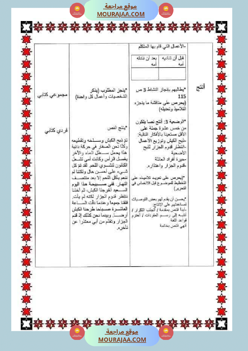 مذكرات اللغة العربية الفترة الثانية السنة خامسة