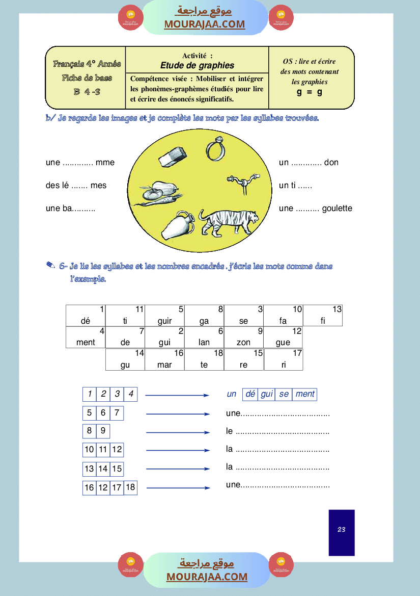 cahier de classe 4eme annee