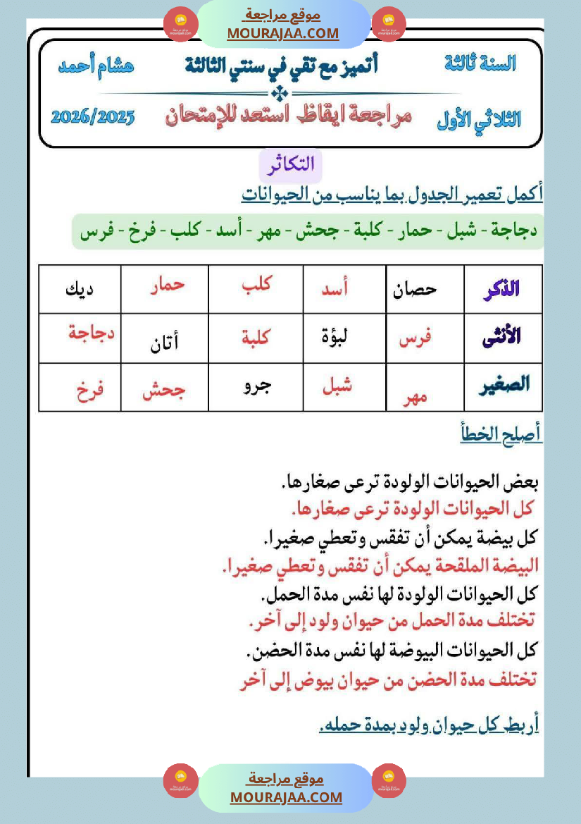 كراس ايقاظ الثلاثي الاول سنة الثالثة مراجعة و اختبارات