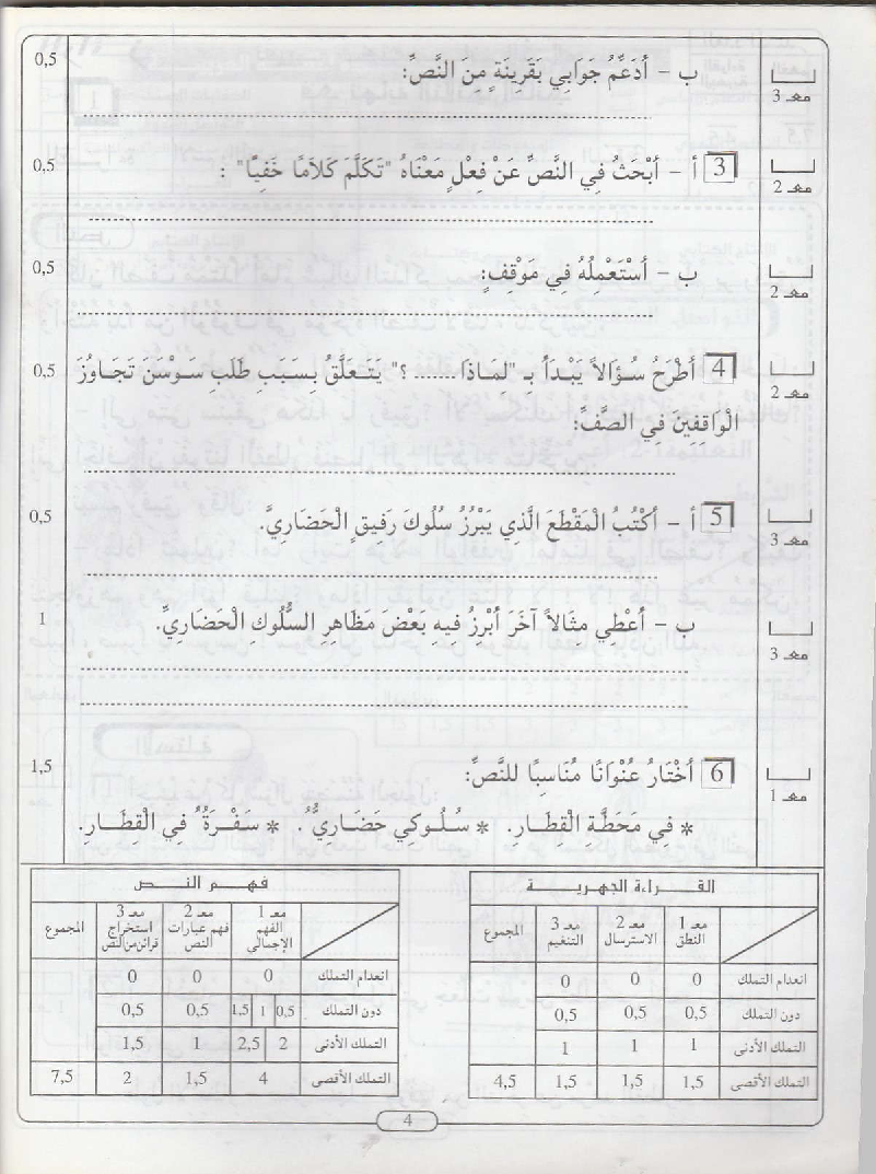 إمتحانات بالكفايات لتلاميذ السنة ثالثة إبتدائي الثلاثي الثاني
